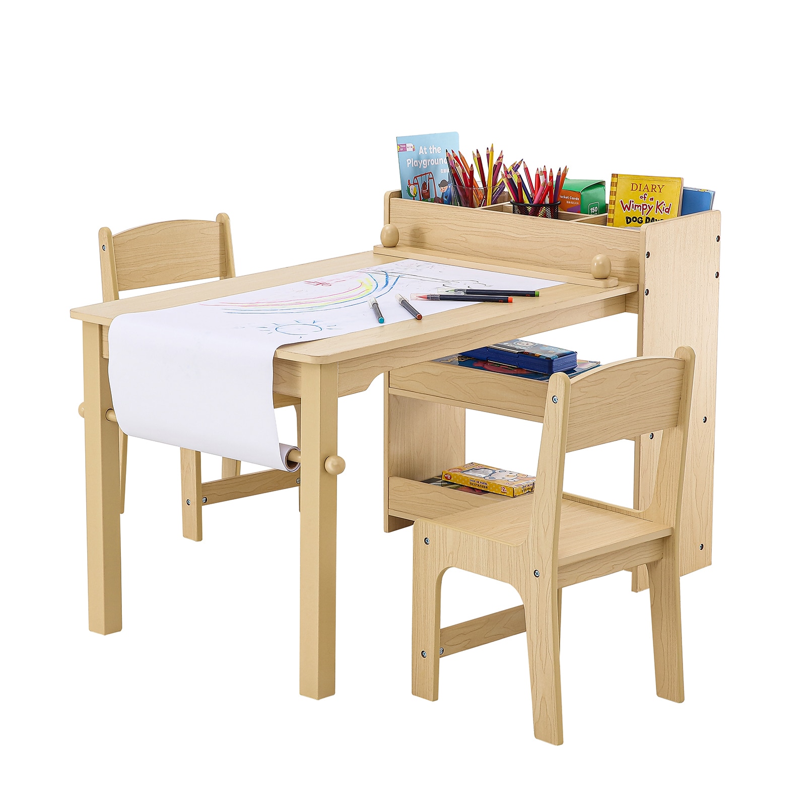 Childrens Activity Table And Chairs Set With Storage Cabinet_voghion.com